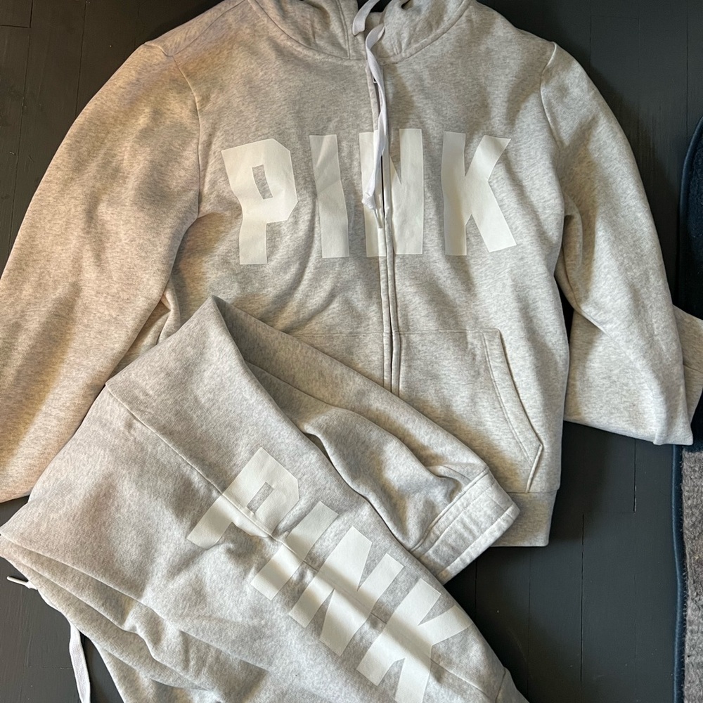 Gray PINK VICTORIA SECRET Hoodie and Sweatpants Set